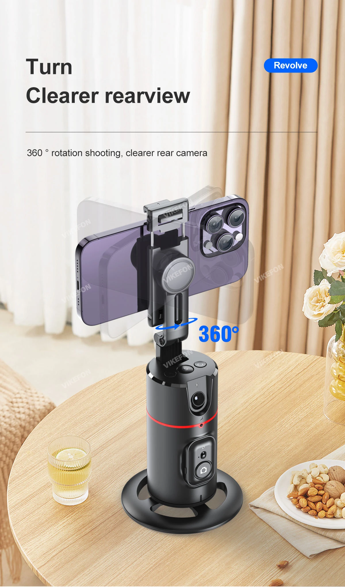 2024 New 360 Rotation Follow-up Gimbal Stabilizer Monopod Desktop Tracking Gimbal with Remote for Tiktok Live Photography