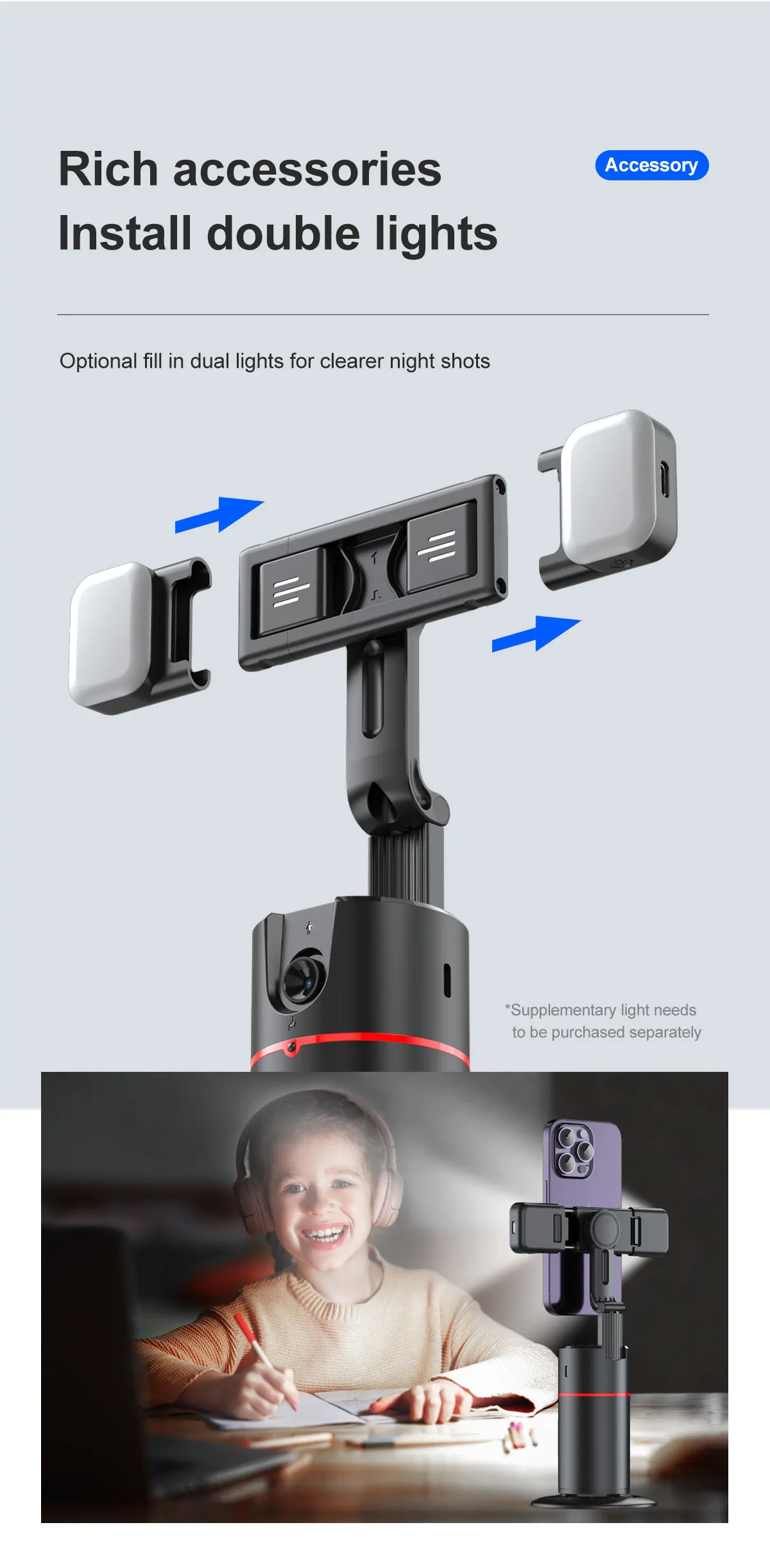 2024 New 360 Rotation Follow-up Gimbal Stabilizer Monopod Desktop Tracking Gimbal with Remote for Tiktok Live Photography