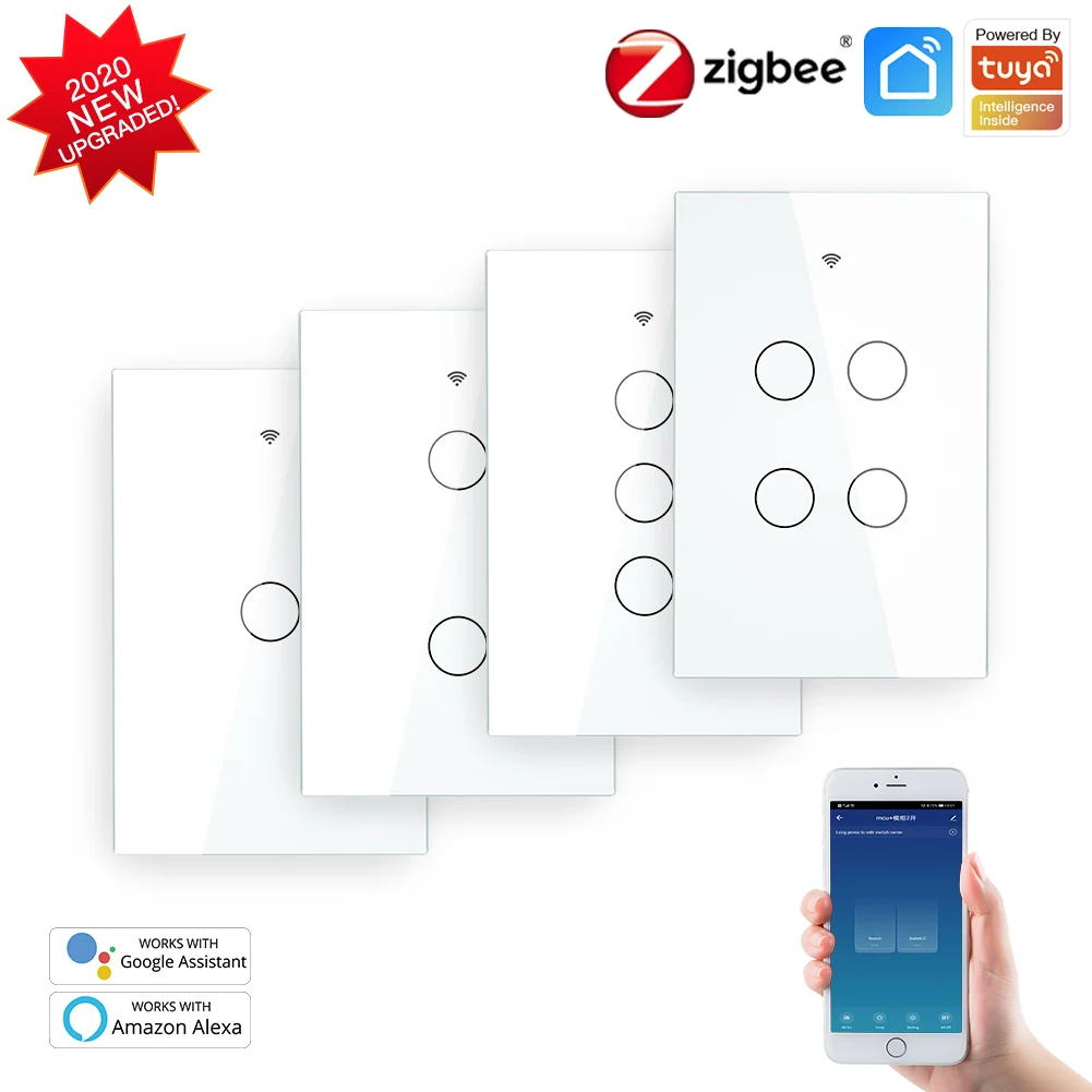 MOES ZigBee Touch Smart Light Switch With Neutral/No Neutral , US Wall Switch No Capacitor Smart Life/Tuya Works with Alexa