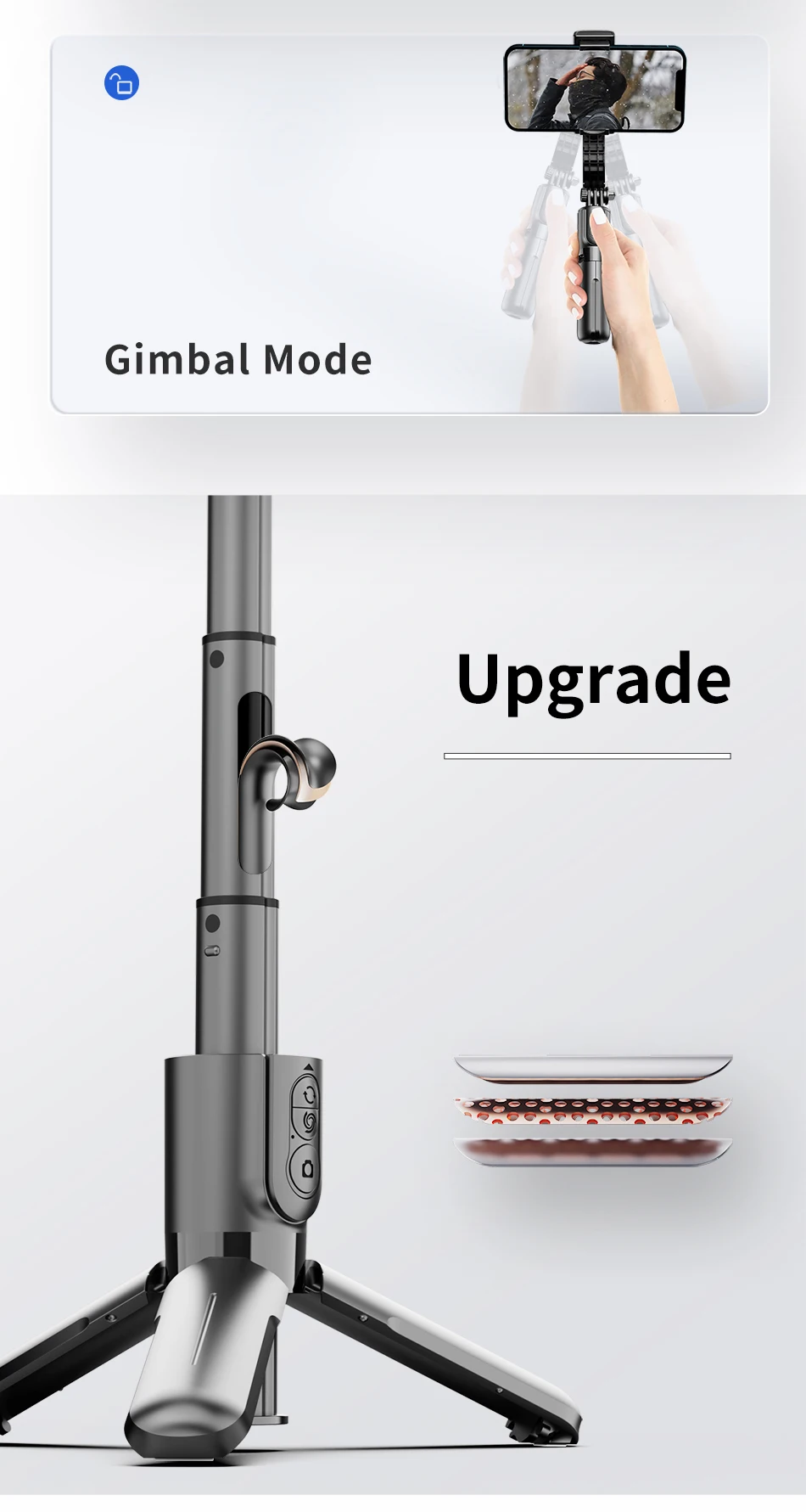 KEELEAD Selfie Stick Gimbal with Fill Light Extendable Bluetooth Remote Tripod for Samsung Xiaomi iPhone 14 Pro Max Smartphone