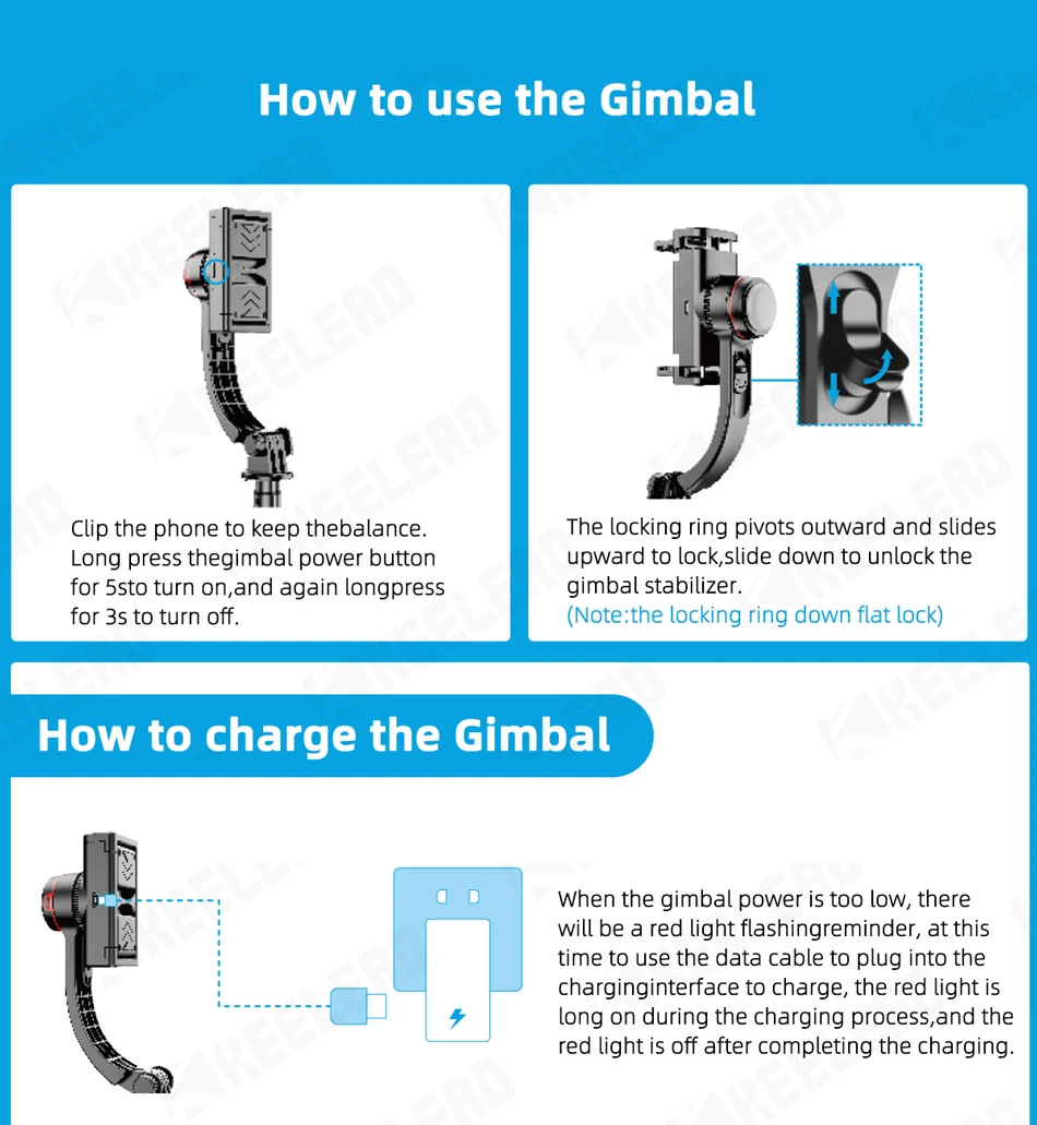 KEELEAD Selfie Stick Gimbal with Fill Light Extendable Bluetooth Remote Tripod for Samsung Xiaomi iPhone 14 Pro Max Smartphone